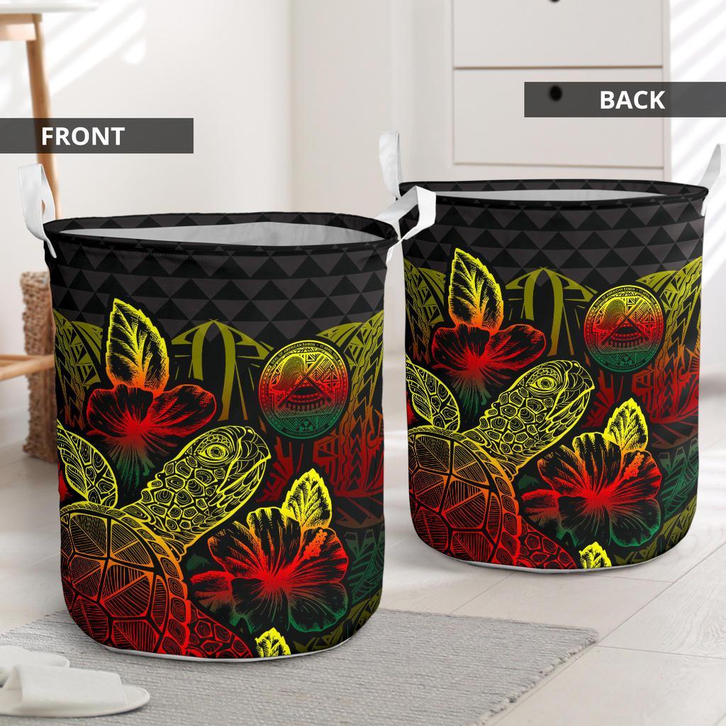 American Samoa Laundry Basket - Polynesian Turtle Hibiscus Reggae - Polynesian Pride