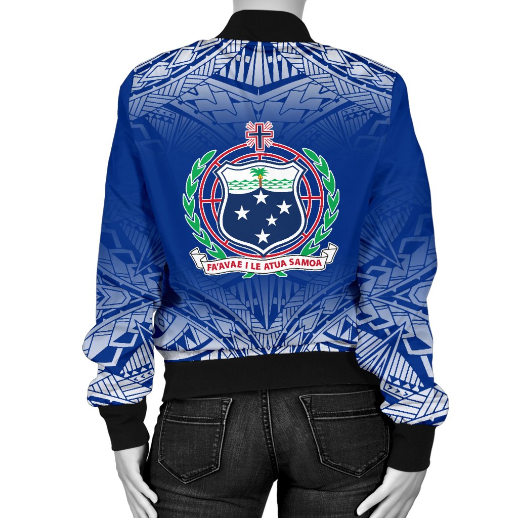 Samoa Custom Personalised Women's Bomber Jacket - Polynesian Fog Blue - Polynesian Pride