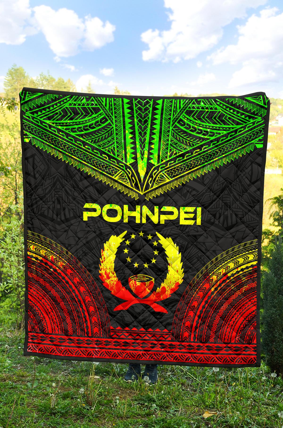 Pohnpei Premium Quilt - Pohnpie Flag Polynesian Chief Reggae Version - Polynesian Pride