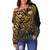 Samoa Polynesian Off Shoulder Sweater (Women) - Gold Turtle Flowing - Polynesian Pride