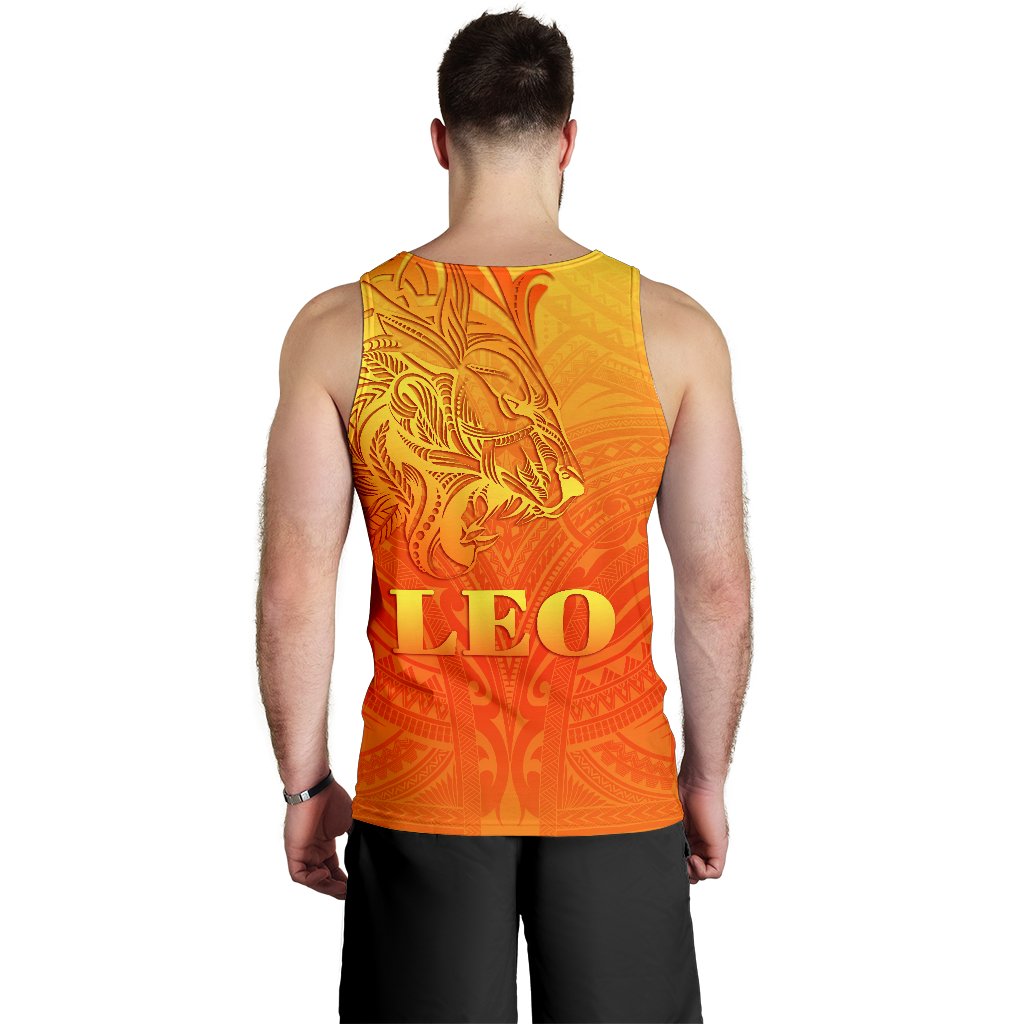 Sun In Leo Zodiac Men Tank Top Polynesian Tattoo Simple - Orange - Polynesian Pride