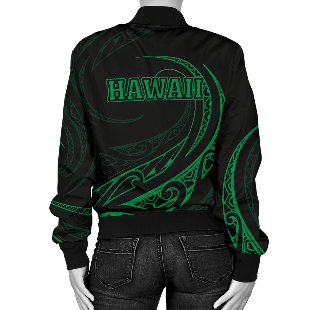 Hawaii Turtle Map Polynesian Women's Bomber Jacket - Green - Frida Style - Polynesian Pride