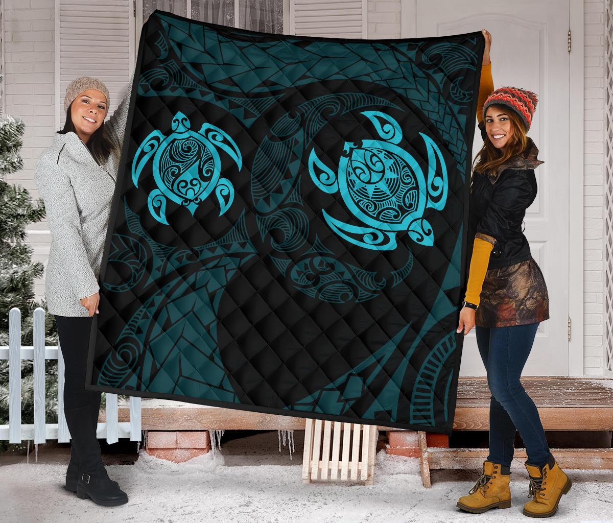 Hawaii Polynesian Turtle Premium Quilt Blue - Polynesian Pride