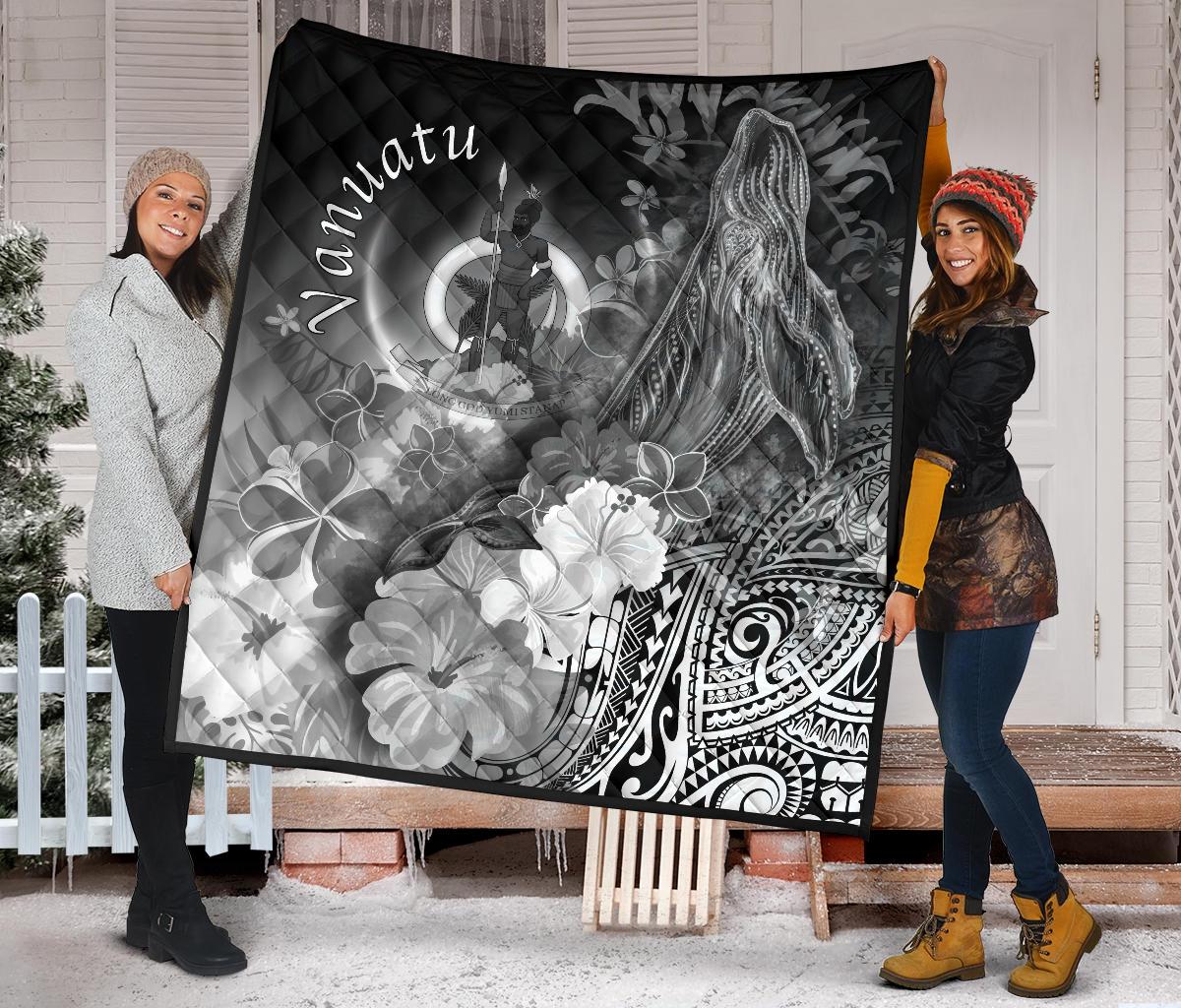 Vanuatu Premium Quilt - Humpback Whale with Tropical Flowers (White) - Polynesian Pride