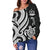 Vanuatu Women's Off Shoulder Sweater - White Tentacle Turtle - Polynesian Pride