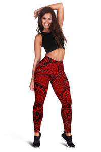 Polynesian Maori Lauhala Red Hawaii Women's Leggings AH - Polynesian Pride