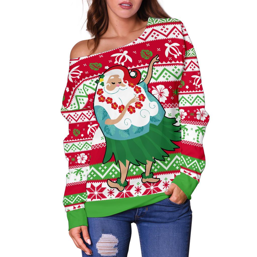 Polynesian Hawaii Christmas Off Shoulder Sweatshirt - Santa Dancing - Polynesian Pride