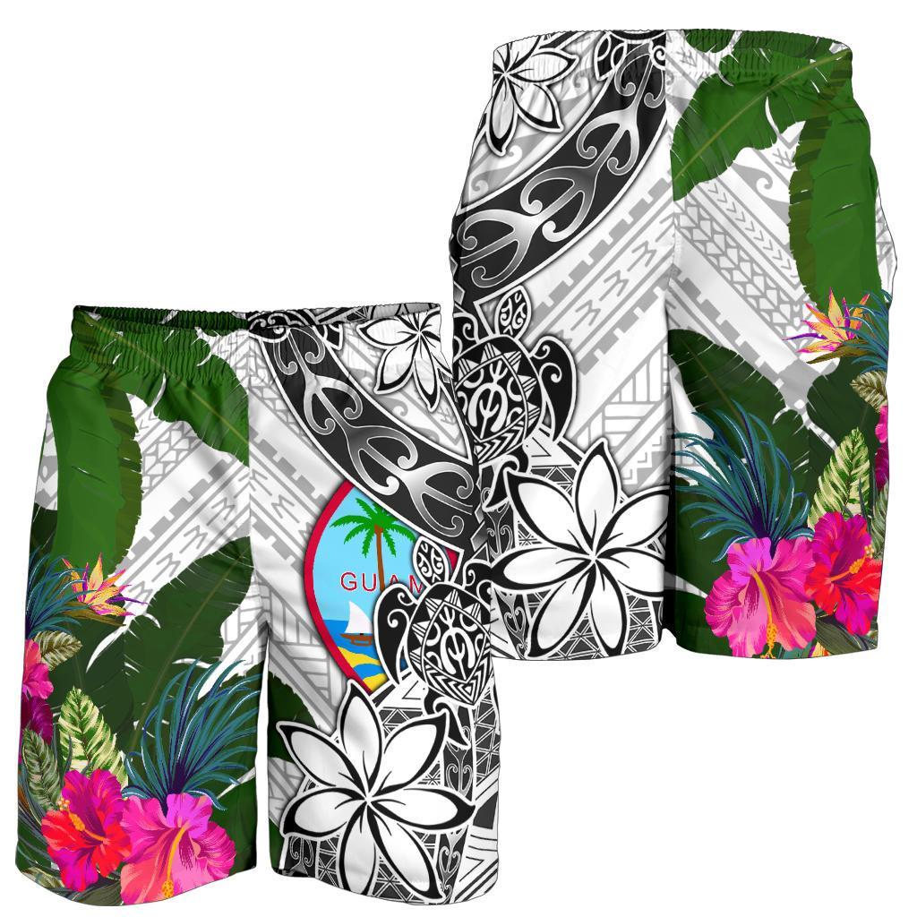 Guam Men's Short White - Turtle Plumeria Banana Leaf - Polynesian Pride