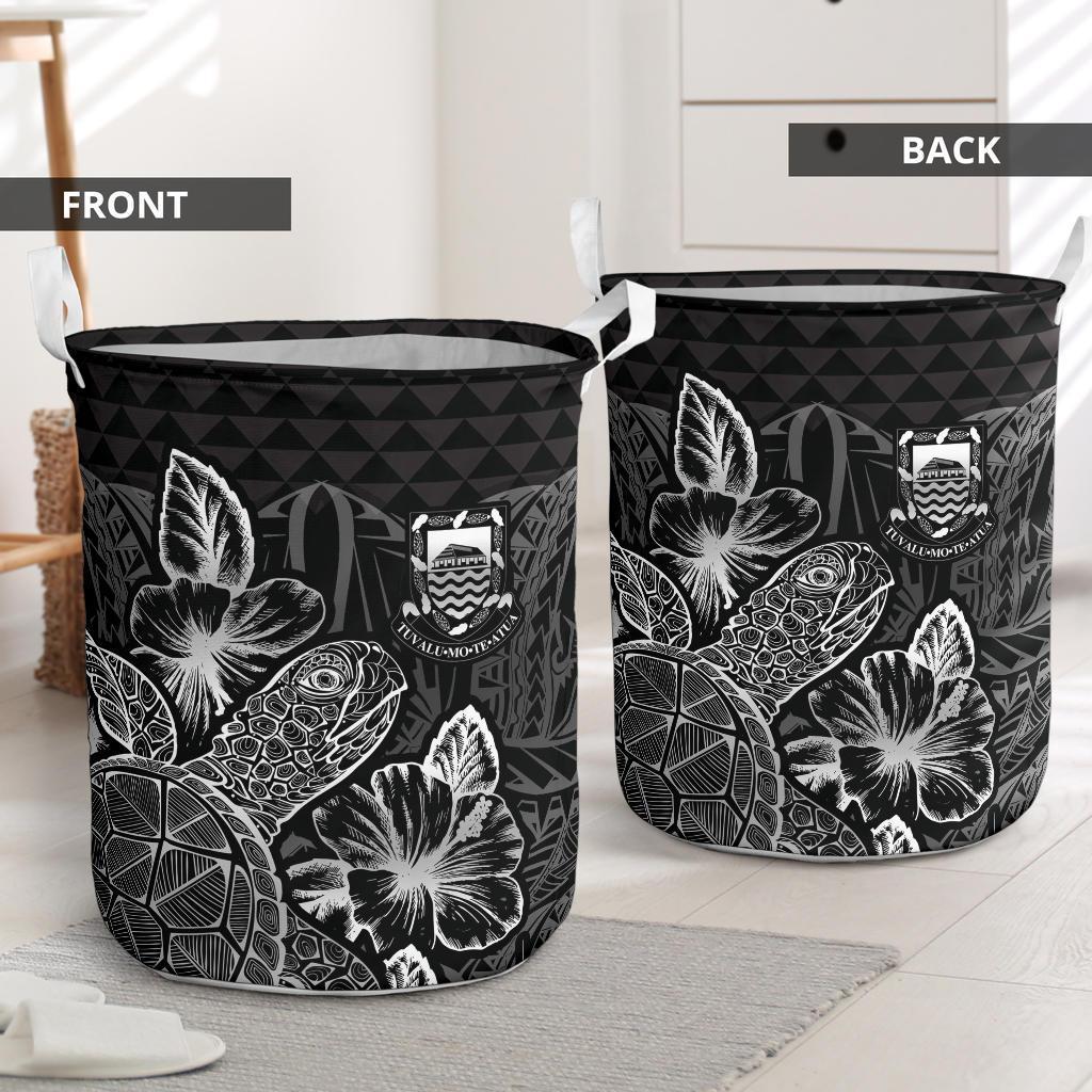 Tuvalu Laundry Basket - Polynesian Turtle Hibiscus Black - Polynesian Pride