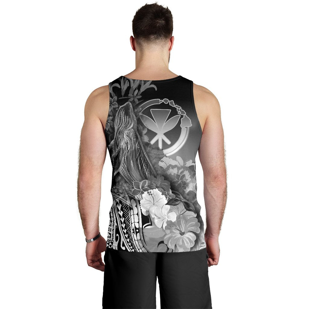 Polynesian Hawaii Men's Tank Top - Kanaka Maoli Humpback Whale with Tropical Flowers (White) - Polynesian Pride