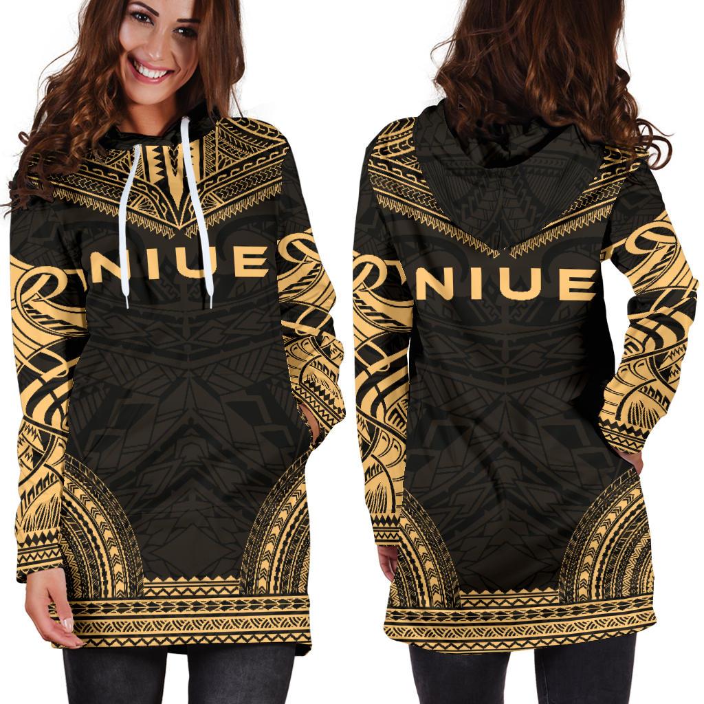 Niue Women's Hoodie Dress - Polynesian Gold Chief - Polynesian Pride