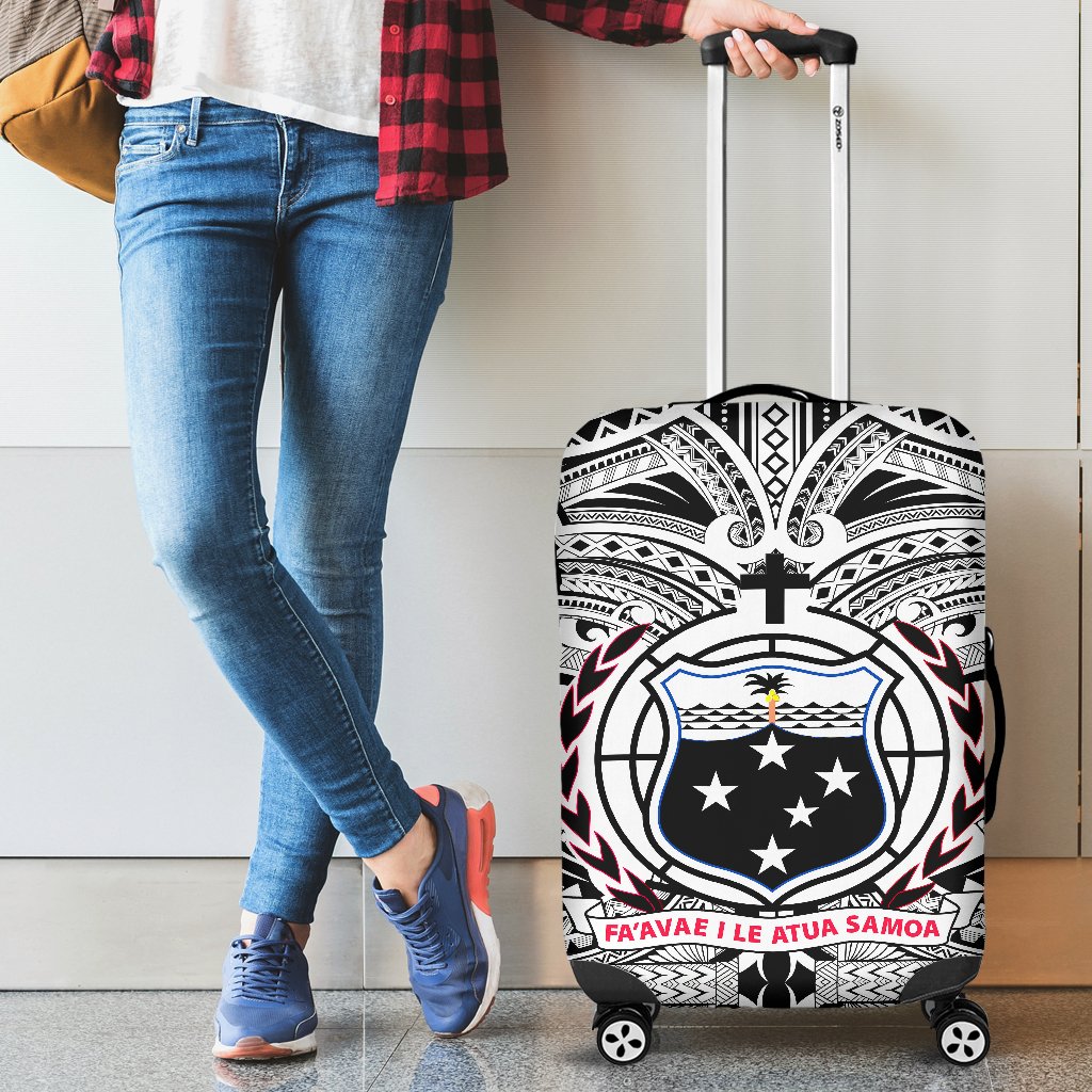 Samoa Luggage Covers - Samoa Coat Of Arm, Polynesian Tattoo White And Black - Polynesian Pride