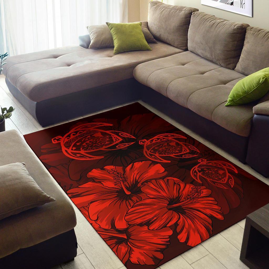 Hawaiian Map Hibiscus Flowers Vintage Polynesian Rug AH - Polynesian Pride