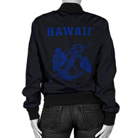 Hawaii Kakau Polynesian Anchor Women's Bomber Jacket - Blue - Polynesian Pride