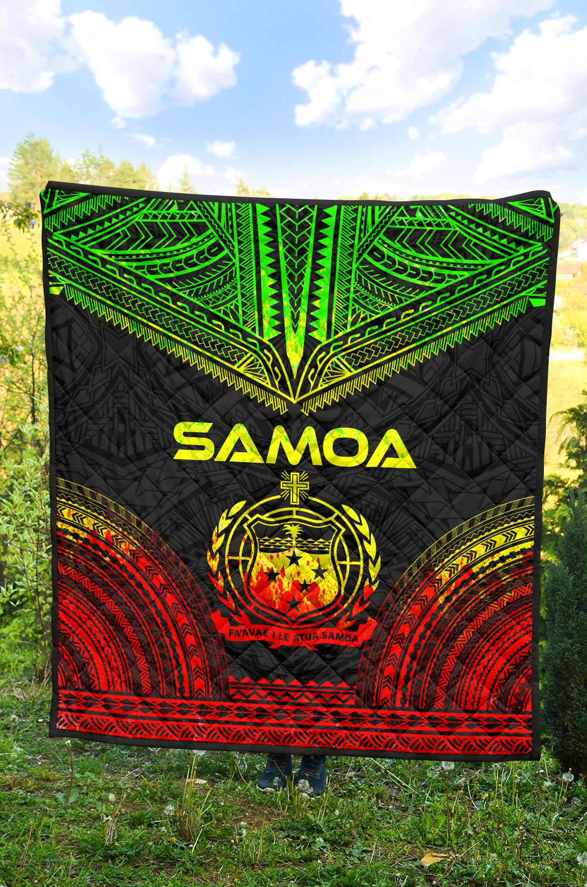 Samoa Premium Quilt - Samoa Coat Of Arms Polynesian Chief Reggae Version - Polynesian Pride