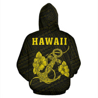 Polynesian Kakau Anchor Hibiscus Hawaii Zip Hoodie Yellow - Polynesian Pride