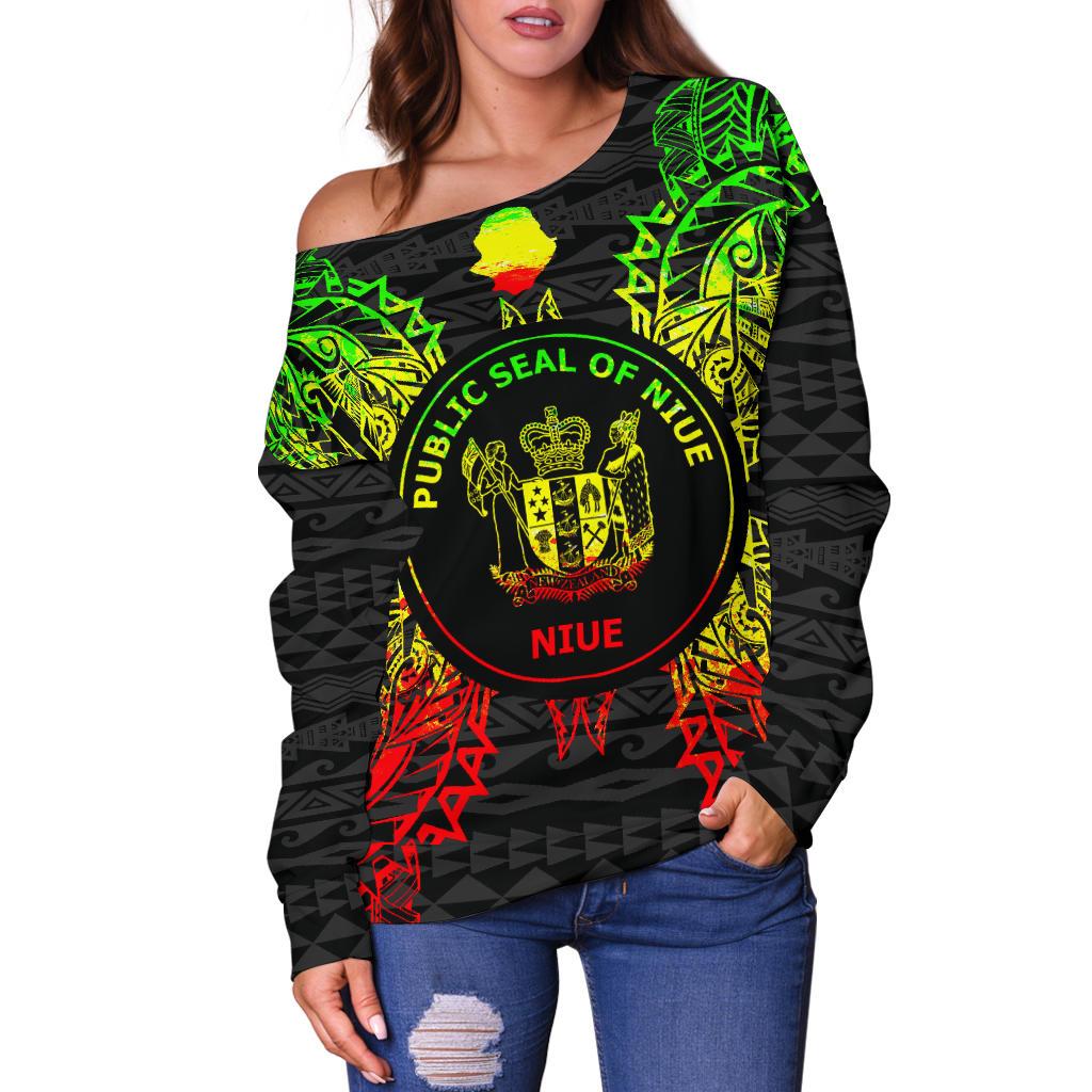 Niue Polynesian Shoulder Sweater Map Reggae - Polynesian Pride