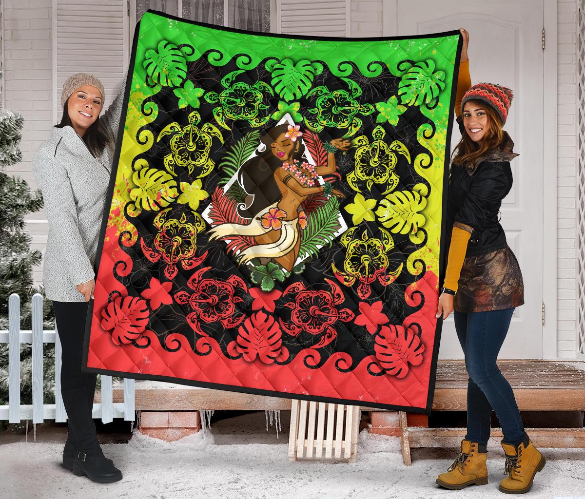 Hawaii Polynesian Premium Quilt - Hawaiian Dancing Girl Reggae - Polynesian Pride