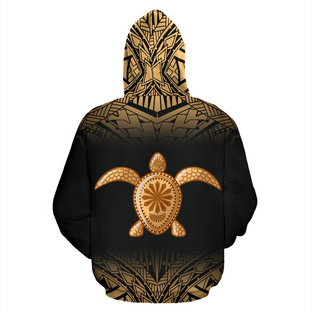 Turtle All Over Custom Zip up Hoodie Polynesian Gold Fog Style - Polynesian Pride