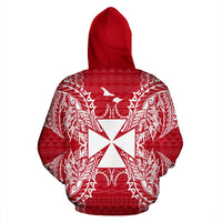 Wallis and Futuna Polynesian All Over Zip up Hoodie Map Red White - Polynesian Pride