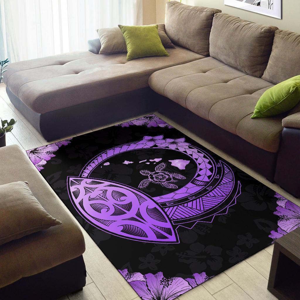 Hawaii Turtle Hibiscus Corner Map Polynesian Area Rug AH - Polynesian Pride