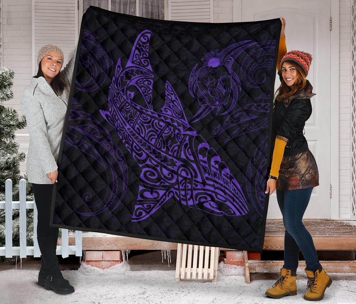 Polynesian Quilt - Polynesian Purple Shark Warrior Tattoo - Polynesian Pride