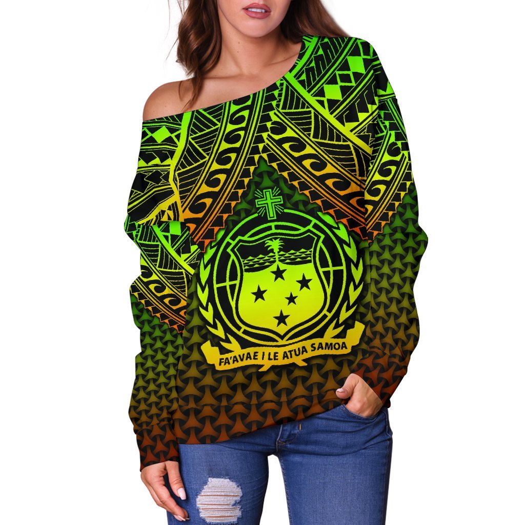 Polynesian Samoa Personalised Women's Off Shoulder Sweater - Reggae Vintage Polynesian Patterns - Polynesian Pride