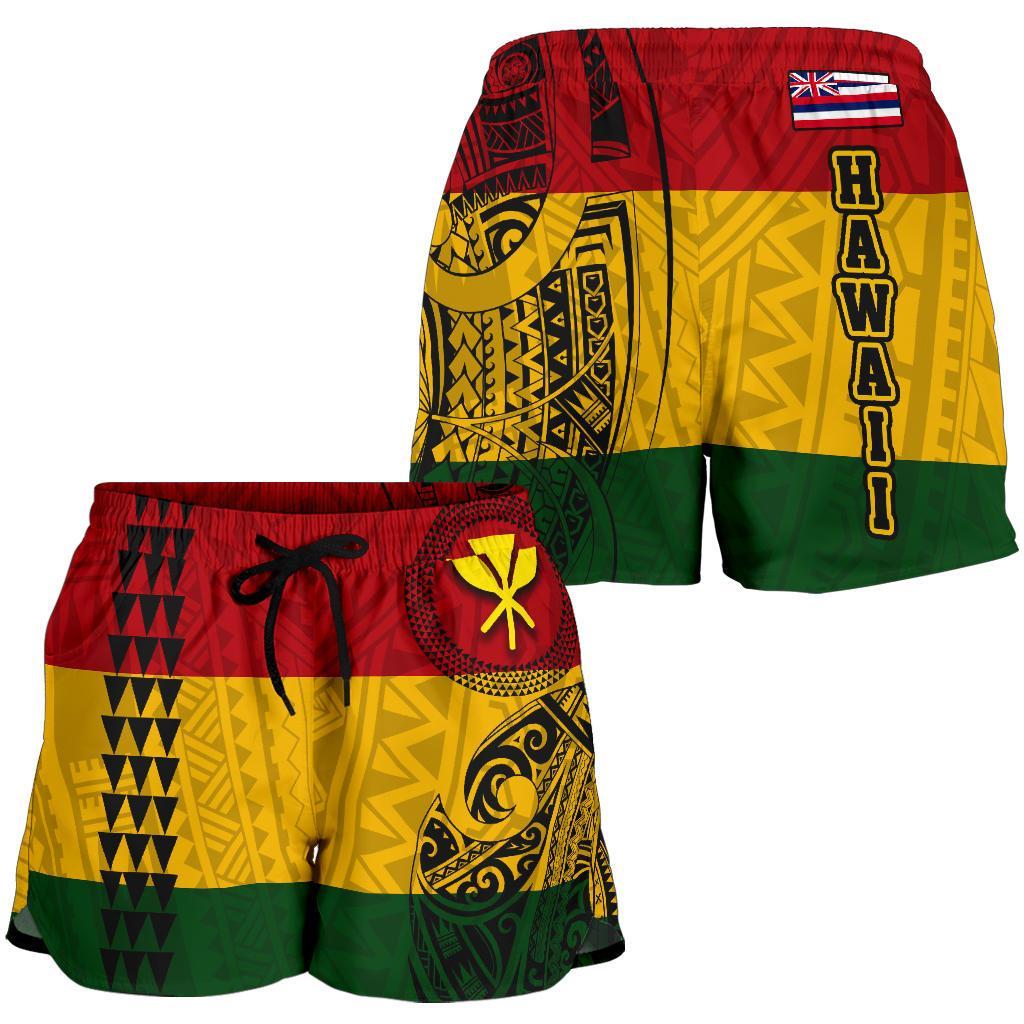 Hawaii Kanaka Flag Polynesian Women's Shorts Ver 2.0 Women Red - Polynesian Pride