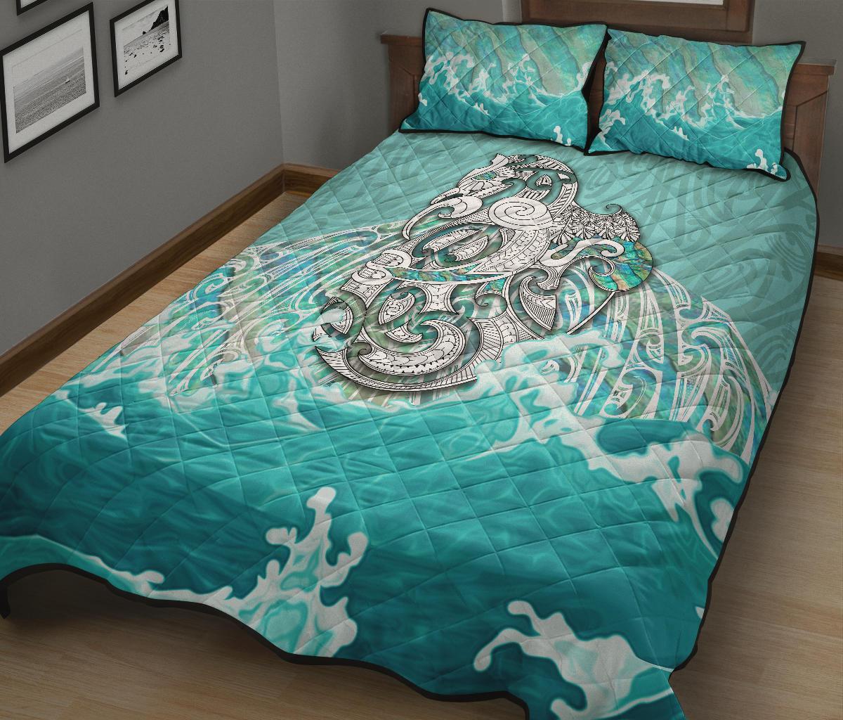 Maori Manaia The Blue Sea Quilt Bed Set, Turquoise - Polynesian Pride