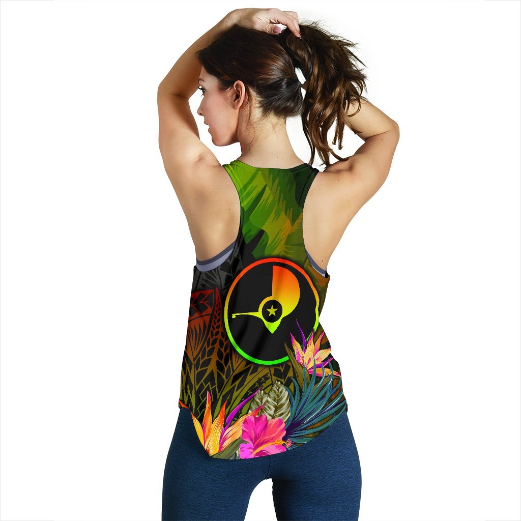 YAP Polynesian Women's Racerback Tank - Hibiscus and Banana Leaves - Polynesian Pride