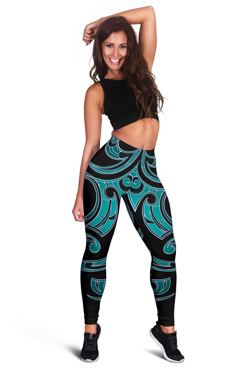 Hawaii Tribal Polynesian Tribal Women's Leggings - Turquoise - Juno Style - AH - Polynesian Pride