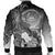 American Samoa Polynesian Men's Bomber Jacket - Humpback Whale with Tropical Flowers (White) - Polynesian Pride