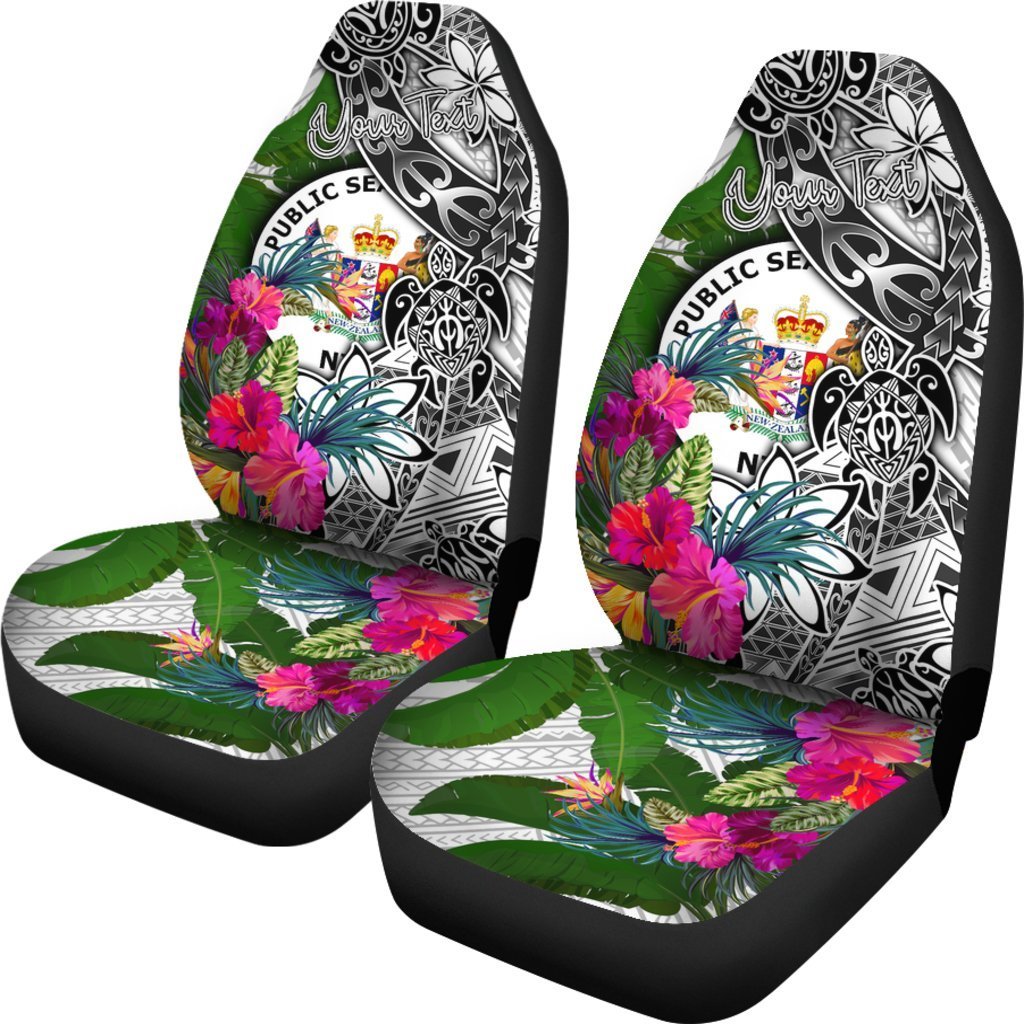Niue Custom Personalised Car Seat Covers White - Turtle Plumeria Banana Leaf - Polynesian Pride