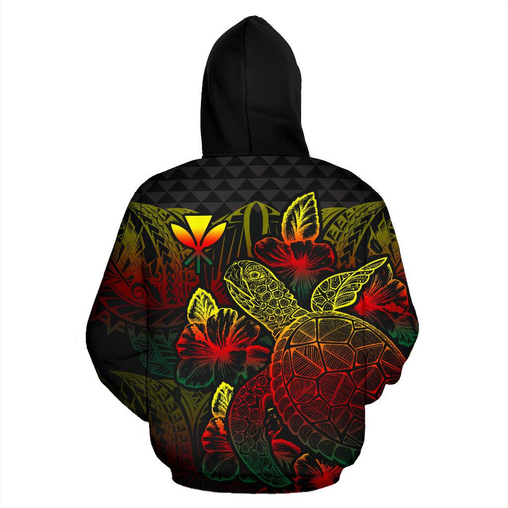 Polynesian Hawaii Zip up Hoodie Turtle Hibiscus Reggae - Polynesian Pride