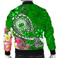 Samoa Men's Bomber Jacket - Turtle Plumeria (Green) - Polynesian Pride