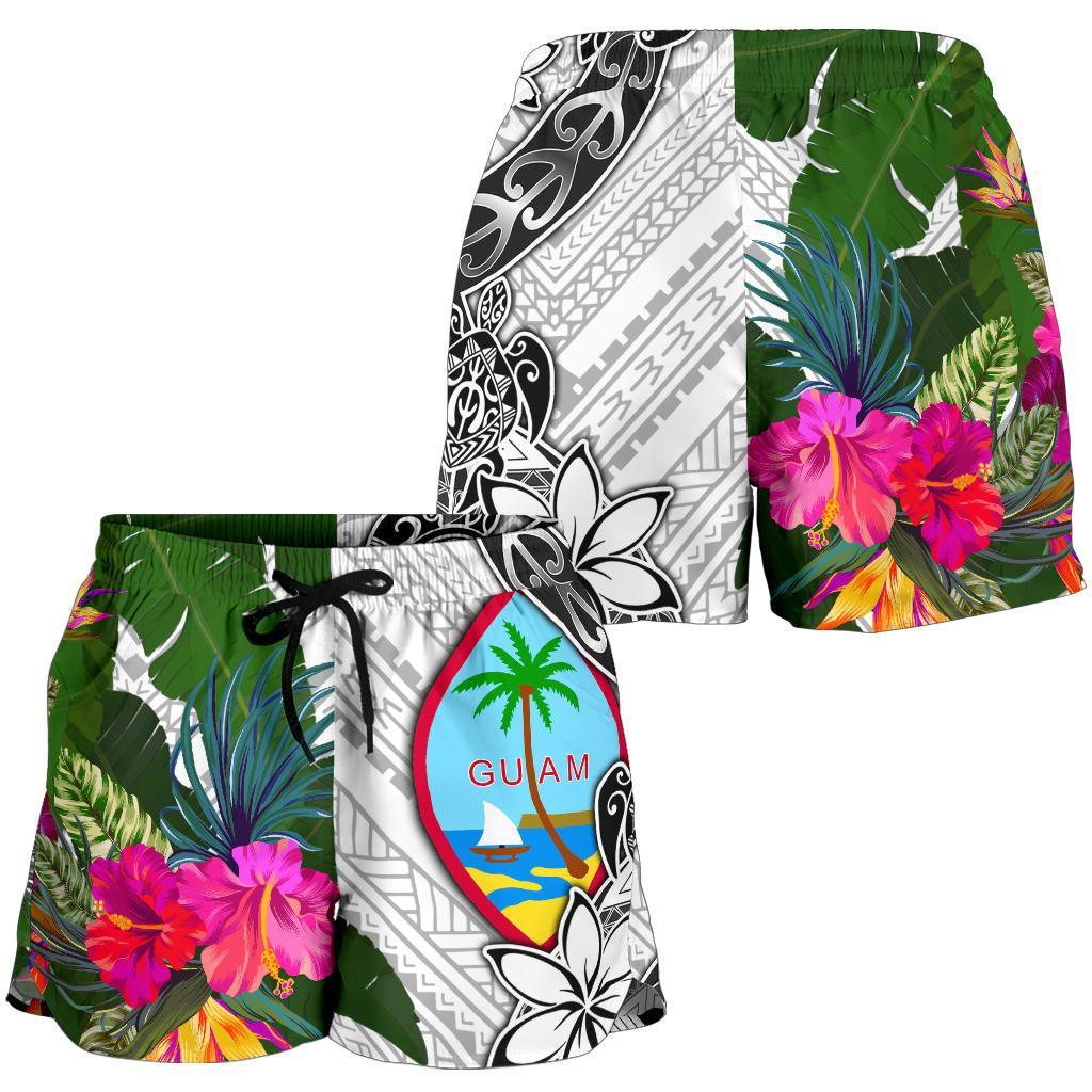 Guam Women's Short White - Turtle Plumeria Banana Leaf - Polynesian Pride