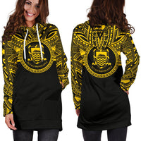Tuvalu Women Hoodie Dress - Tuvalu Coat Of Arms Polynesian Gold Black - Polynesian Pride