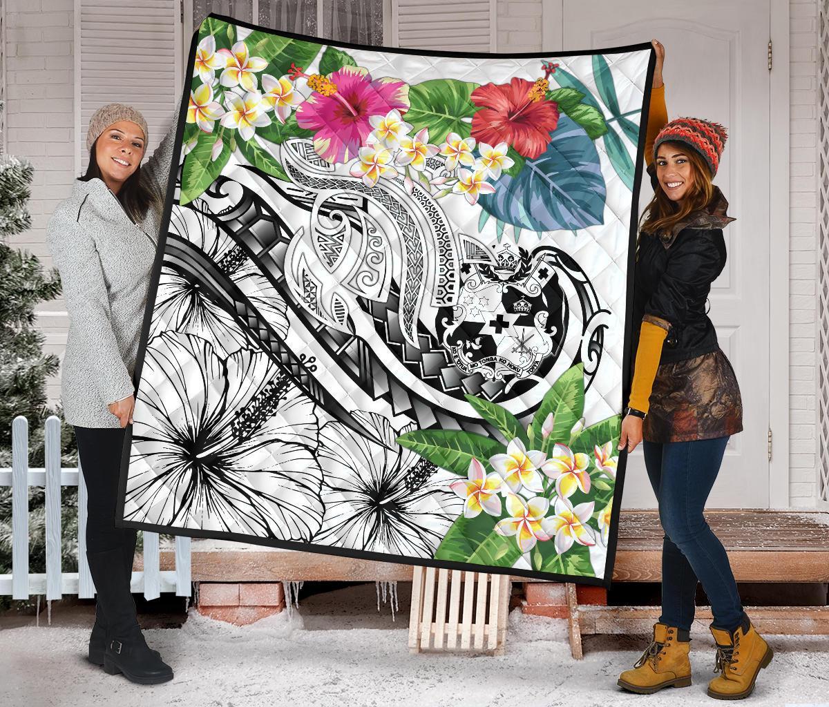 Tonga Polynesian Premium Quilt - Summer Plumeria (White) - Polynesian Pride