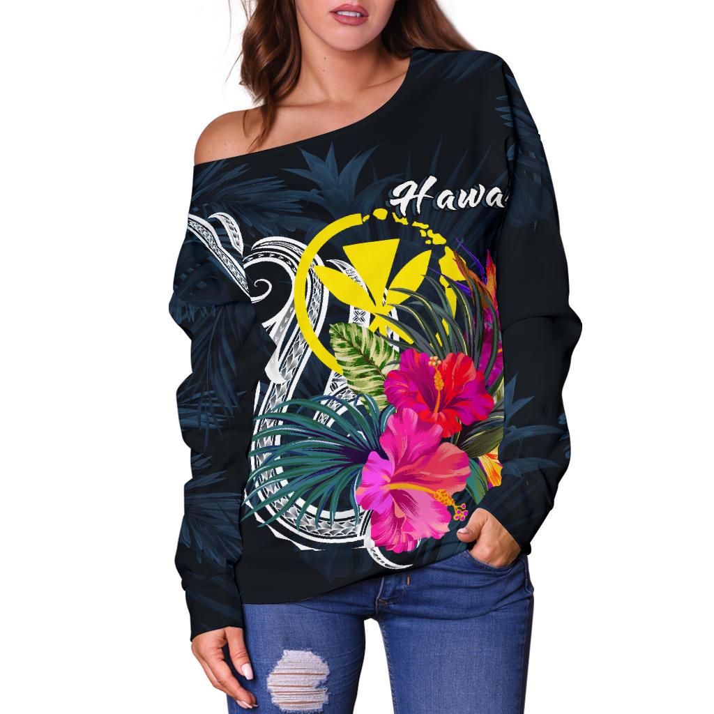 Hawaii Polynesian Women's Off Shoulder Sweater - Tropical Flower - Polynesian Pride
