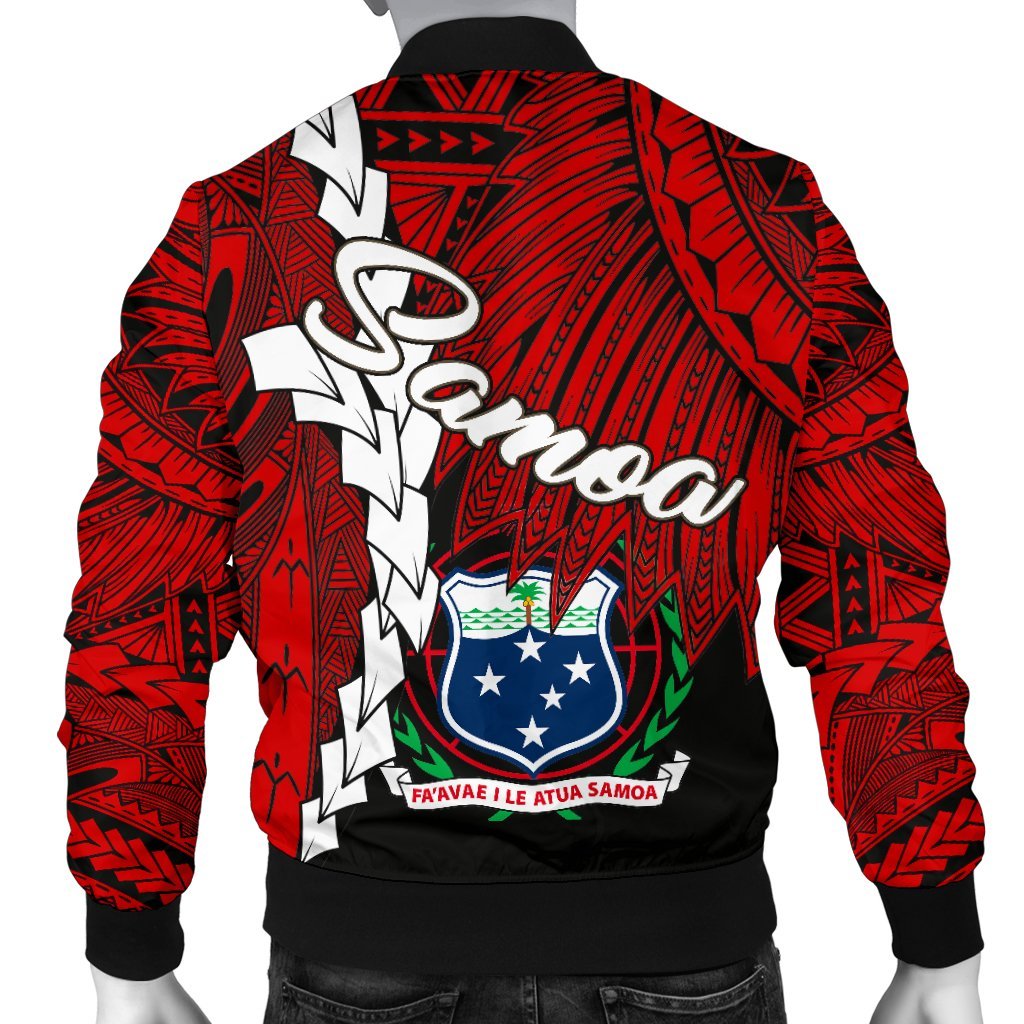 Samoa Polynesian Men's Bomber Jacket - Tribal Wave Tattoo Flag Color - Polynesian Pride