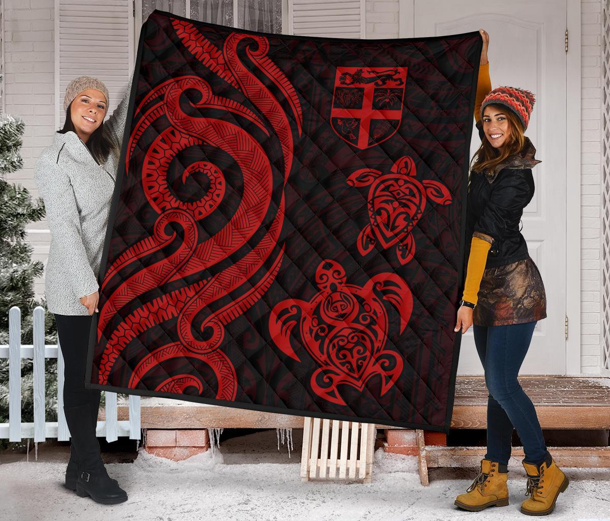Fiji Polynesian Premium Quilt - Red Tentacle Turtle - Polynesian Pride