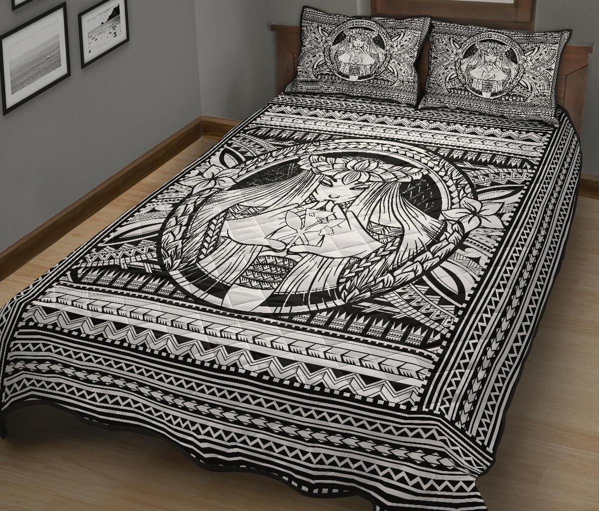 Hawaii Polynesian Pele Kanaka Quilt Bed Set White - Polynesian Pride