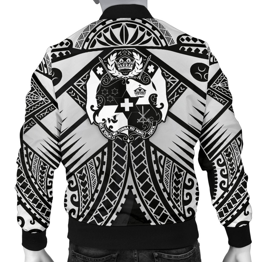 Tonga Polynesian Men's Bomber Jacket - Tonga White Seal with Polynesian tattoo - Polynesian Pride