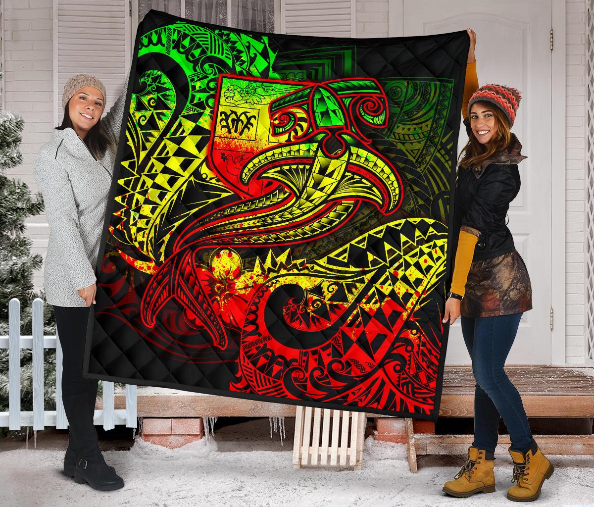 Fiji Premium Quilt - Reggae Shark Polynesian Tattoo - Polynesian Pride