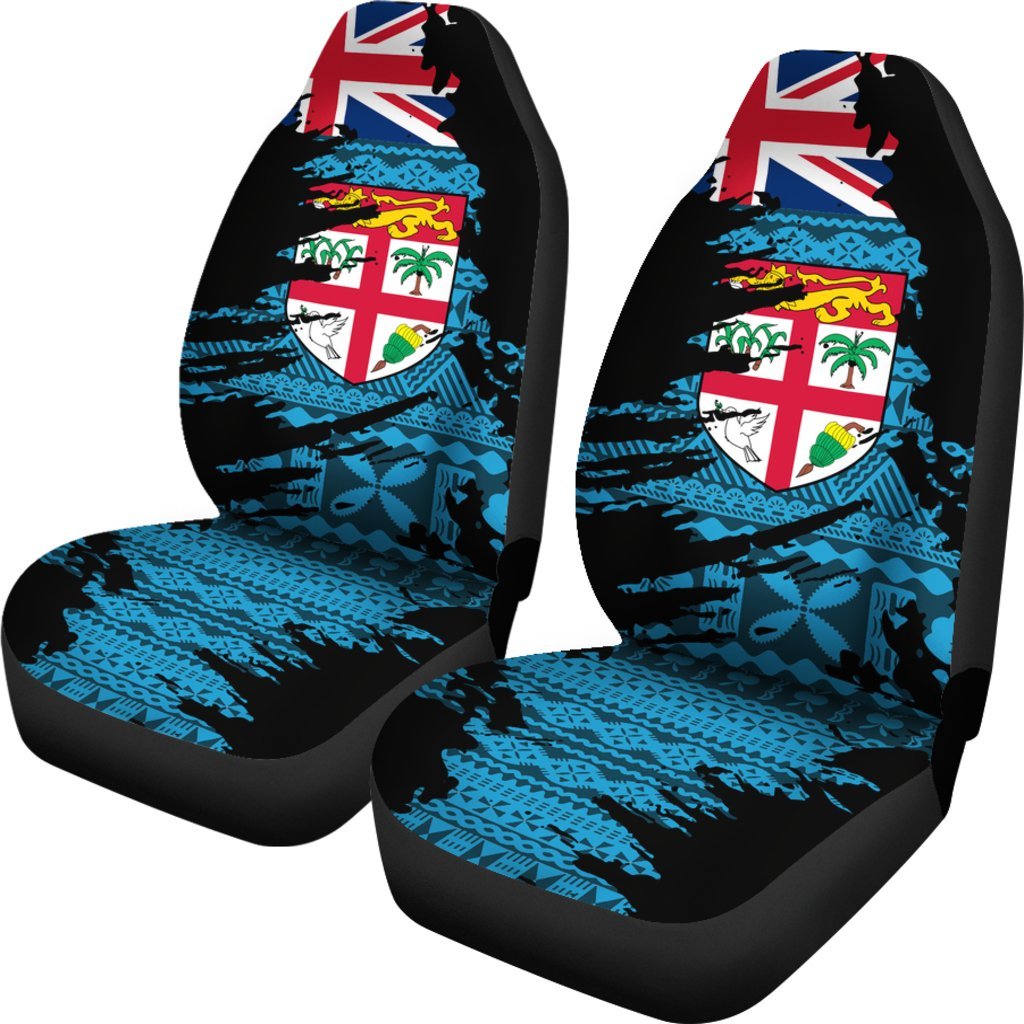 Fiji Tapa Car Seat Cover - Fiji Flag Painting - Th72 Universal Fit Blue - Polynesian Pride