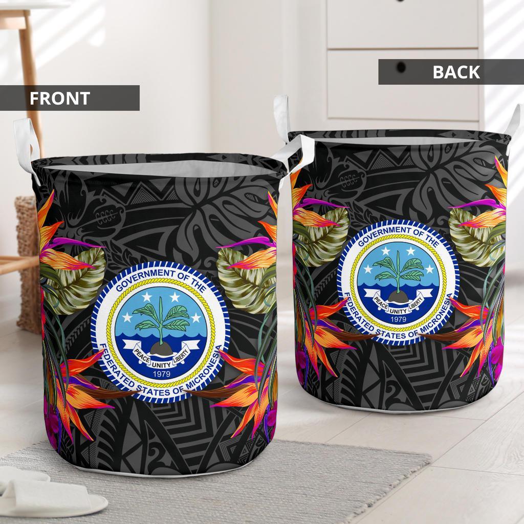 Federated States Of Micronesia Laundry Basket Hibiscus Polynesian Pattern - Polynesian Pride