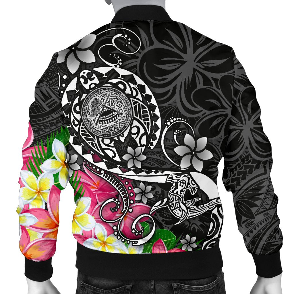 American Samoa Polynesian Men's Bomber Jacket - Turtle Plumeria (Black) - Polynesian Pride