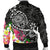 American Samoa Polynesian Men's Bomber Jacket - Turtle Plumeria (Black) - Polynesian Pride