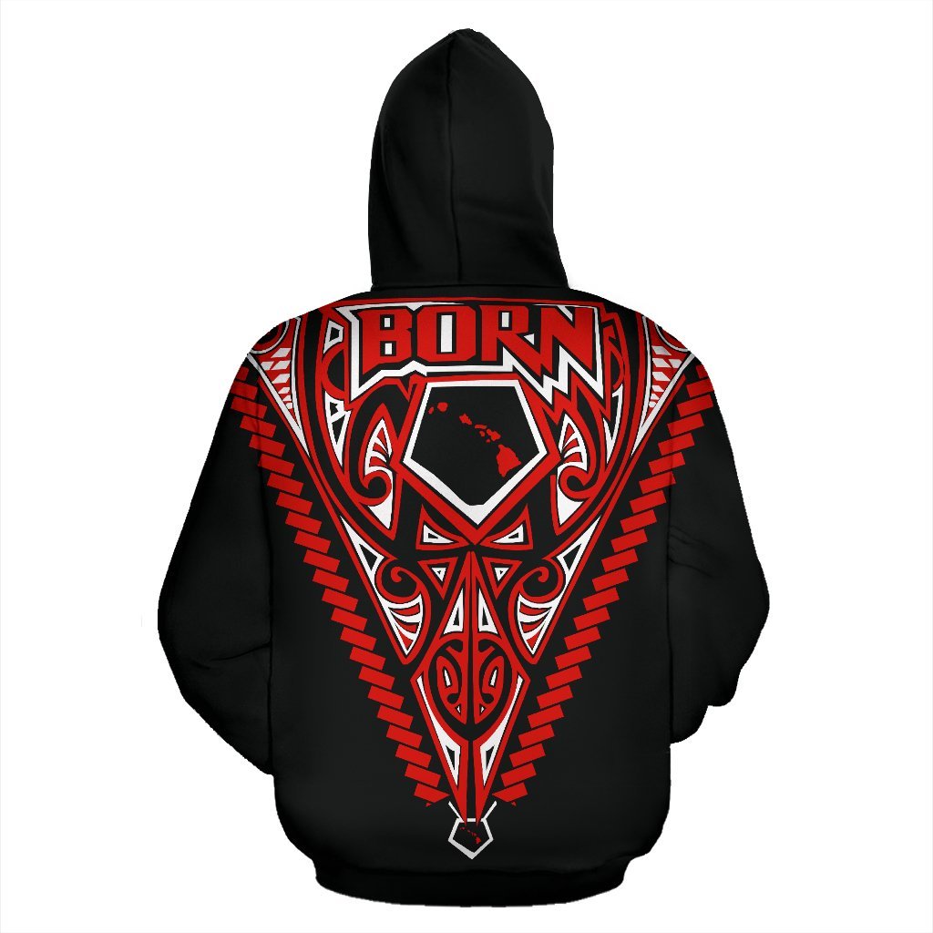 Born Hawaii Hoodie Map Polynesian Tattoo - Polynesian Pride