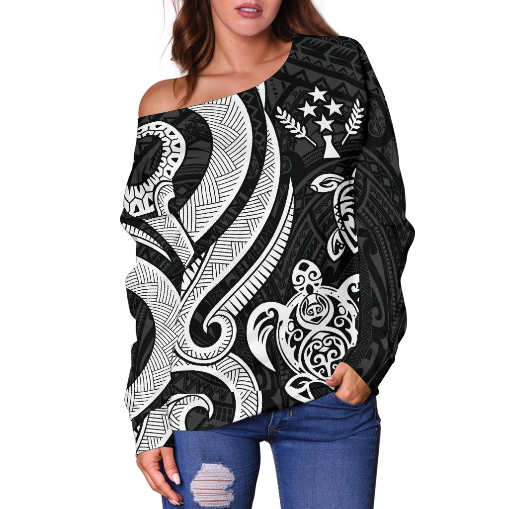 Kosrae Women Off Shoulder Sweater - White Tentacle Turtle - Polynesian Pride